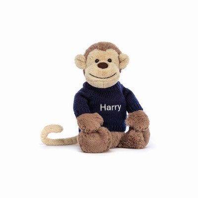 Jellycat Bashful Monkey with Navy Jumper New Zealand | JRZGB2978